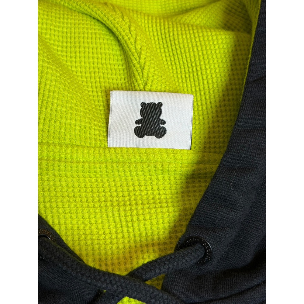 Teddy Fresh Thermal Waffle Lined Zip Up Hoodie Black Neon Green Mens Size Medium - Picture 4 of 9